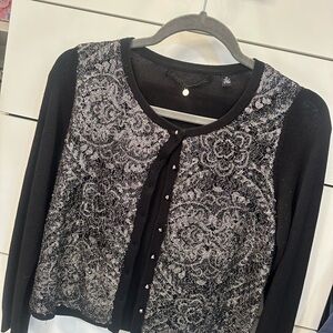 Anthropologie Black Cardigan with Silver Lace